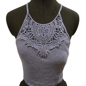 Mudd Crocheted Crop Top Strappy Boho Blue Medium NWT